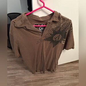 Volcom Brown Polo with Black Starburst Graphic